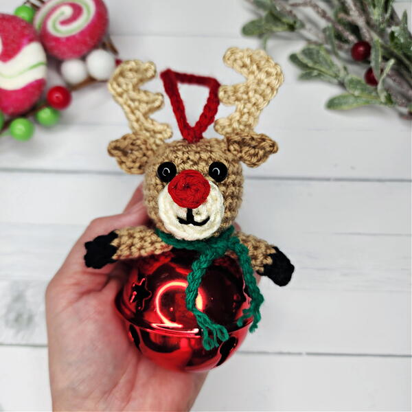 Crochet Reindeer Jingle Bell Ornament