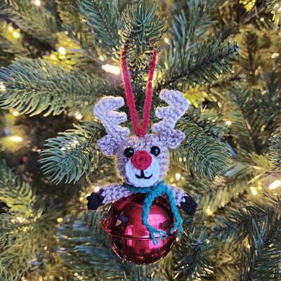 Crochet Reindeer Jingle Bell Ornament