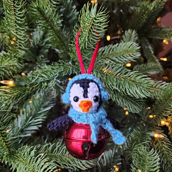 Crochet Penguin Jingle Bell Ornament