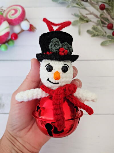 Crochet Snowman Jingle Bell Ornament