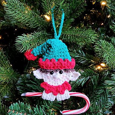 Crochet Elf Candy Cane Holder Ornament