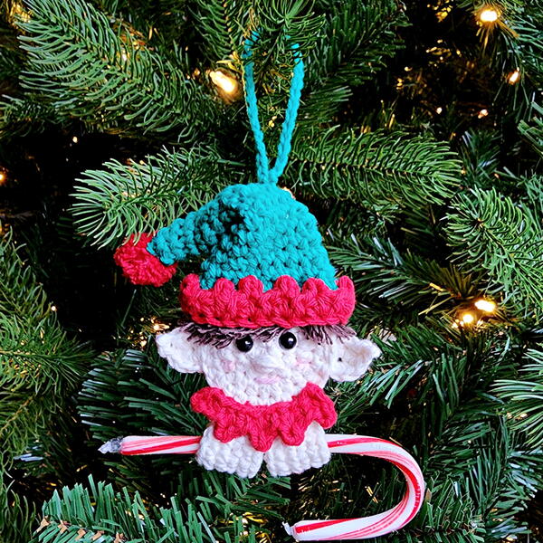 Crochet Elf Candy Cane Holder Ornament