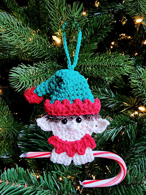 Crochet Elf Candy Cane Holder Ornament