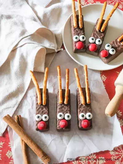 Christmas Reindeer Cookies (with Pretzel Stick Antlers)