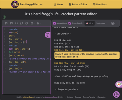 Crochet Pattern Editor - It's A Hard Frogg's Life