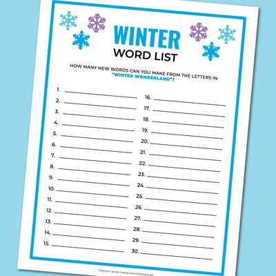 Printable Winter Word List