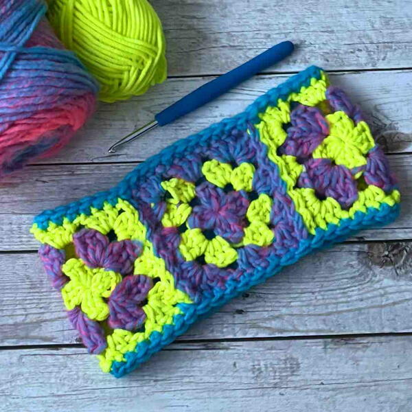 Glow Yarn Granny Square Headband 