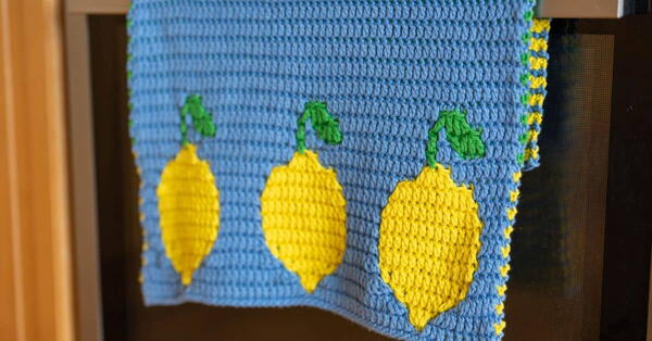 Mosaic Crochet Dish Towel With Lemons