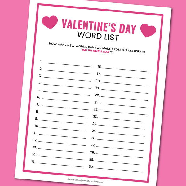 Valentine’s Day Word List