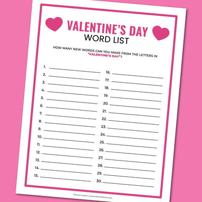 Valentine’s Day Word List