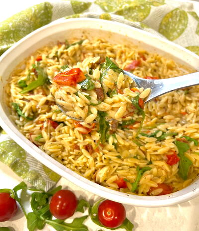 Baked Orzo With Tomatoes And Arugula