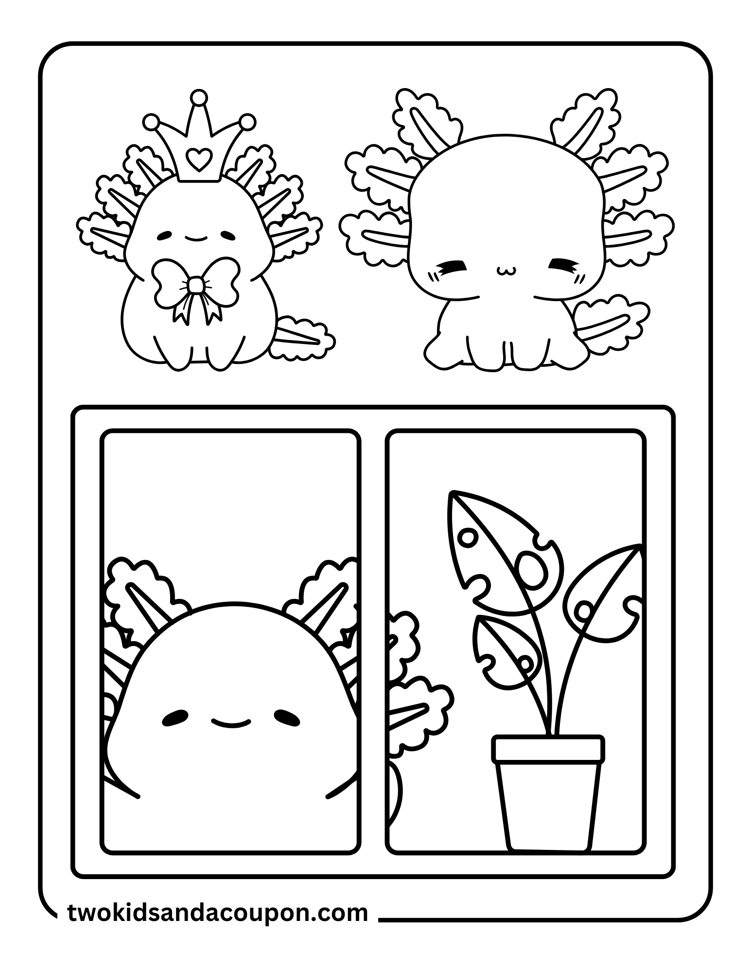 Cute Kawaii Axolotl Coloring Pages | DIYIdeaCenter.com