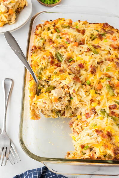 Cheesy Chicken Hashbrown Casserole (with Bacon!)