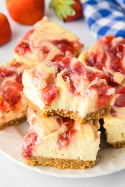 Strawberry Cheesecake Bars (with Strawberry Swirl!)