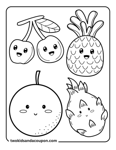 6 Cute Kawaii Fruit Coloring Pages