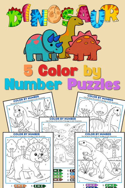 5 Free Printable Dinosaur Color By Number Coloring Pages