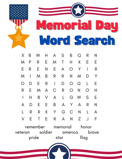Free Printable Memorial Day Word Search Puzzle