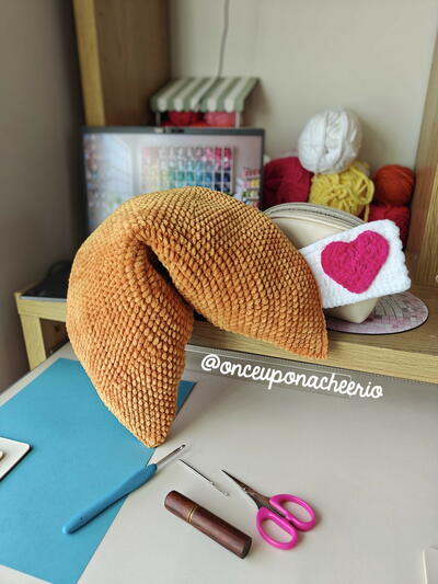 Giant Crochet Fortune Cookie Pillow