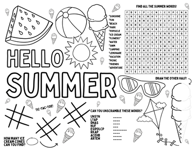 Printable Summer Activity Placemats