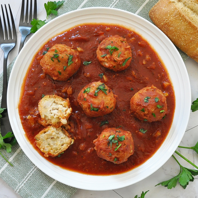 Incredible White Bean “meatballs” In Garlic Tomato Sauce