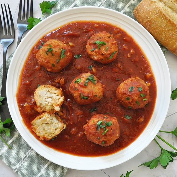 Incredible White Bean “meatballs” In Garlic Tomato Sauce