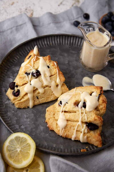 Lemon Glazed Blueberry Scones With Crème Fraîche
