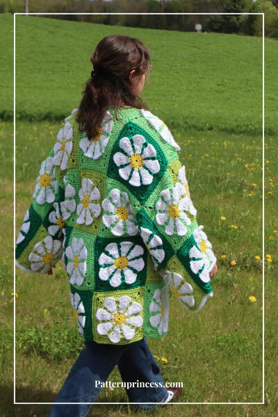 Vintage Style Retro Daisy Granny Flower Cardigan Pattern