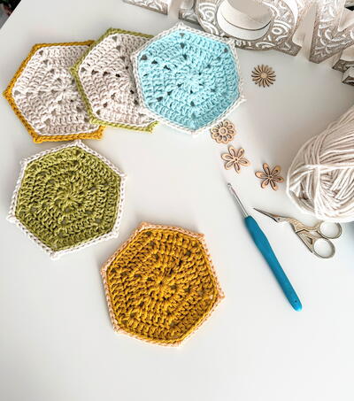 Easy Hexagon Crochet Coasters