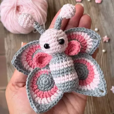 Crochet Pattern For Adorable Pink And Gray Butterfly Amigurumi