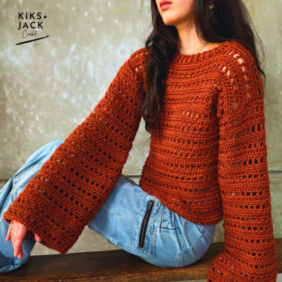 Summer To Fall Wide Sleeve Crochet Sweater