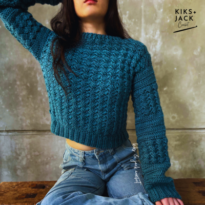 Crew Neck Cropped Crochet Sweater