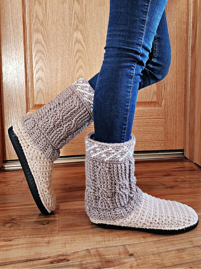 Cable Crochet Slipper Boots