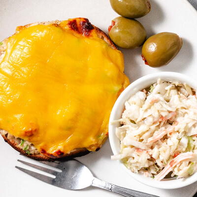Open Faced Tuna Melt On A Bagel