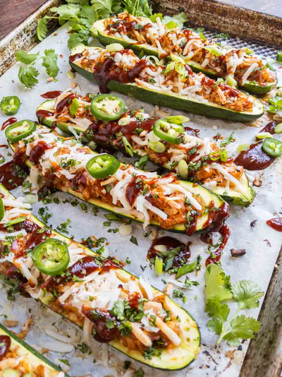 Barbecue Chicken Zucchini Boats