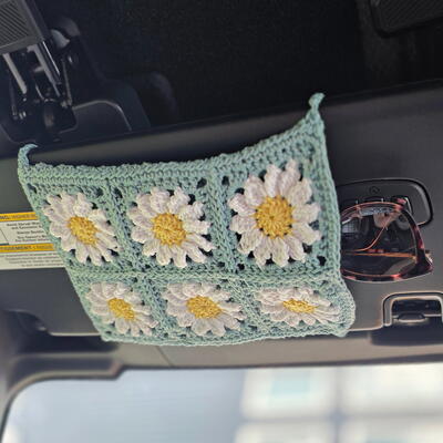 Daisy Crochet Car Visor Sunglasses Holder
