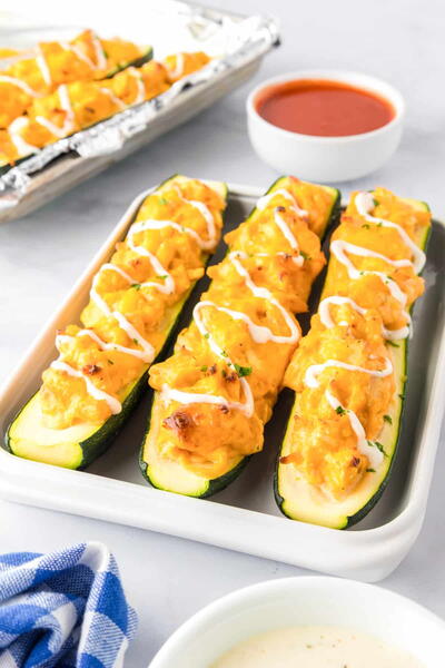 Buffalo Chicken Zucchini Boats
