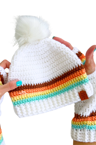 Retro Striped Pom Pom Beanie