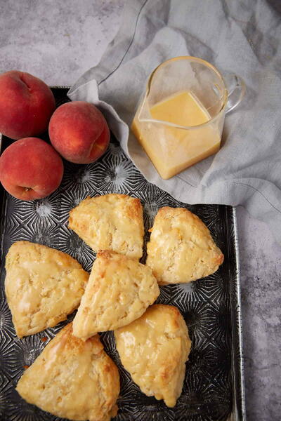 Peach Scones With Buttermilk And Creamy Peach Glaze
