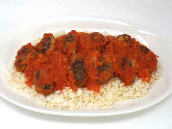 Baked Soutzoukakia With Jasmine Rice