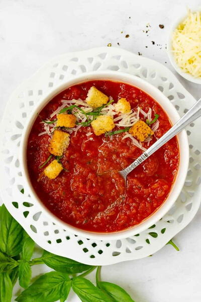 Fresh Tomato Soup With Roasted Tomatoes And Basil
