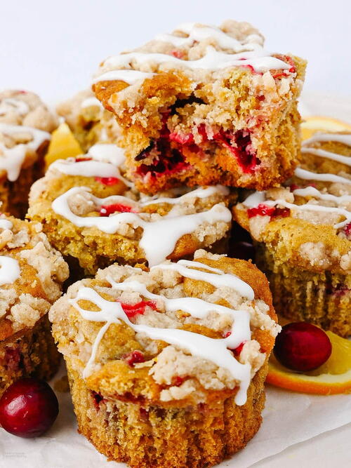 Bakery-style Orange Cranberry Muffins With Crumb Topping