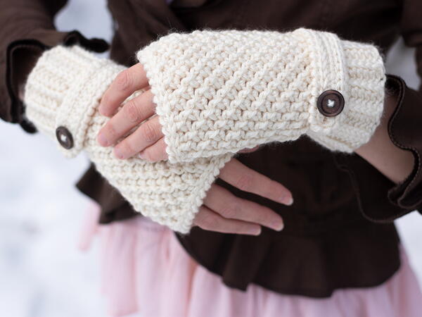 Easy Double Seed Stitch Fingerless Mitts