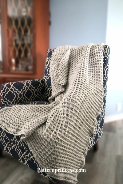 Modern Waffle Stitch Crochet Blanket Moonlight Mist