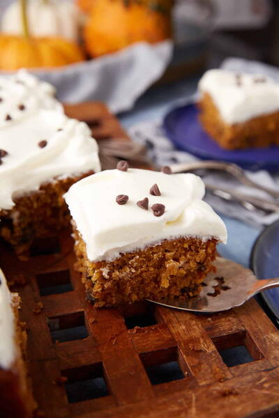 Pumpkin Chocolate Chip Cake With Cream Cheese Frosting