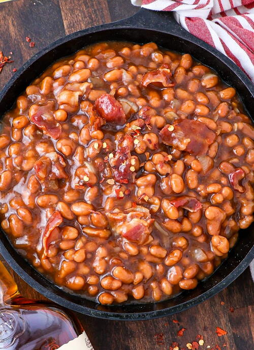 Sweet Bourbon Baked Beans With Bacon
