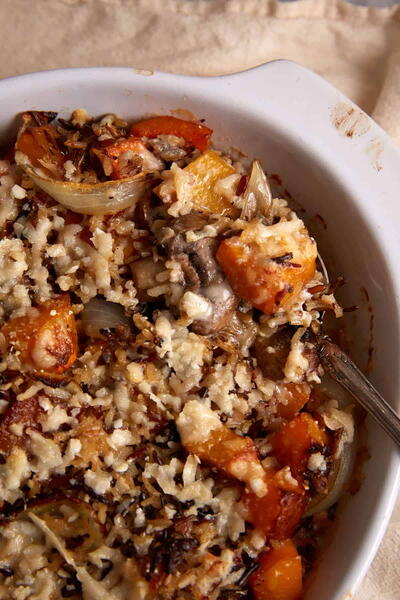 Roasted Butternut Squash Casserole With Wild Rice