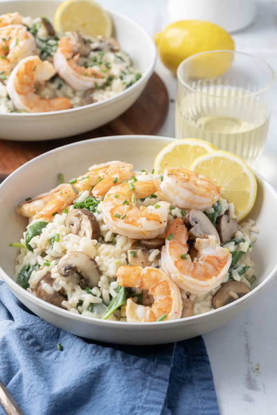 Creamy Shrimp Risotto With Mushrooms And Spinach