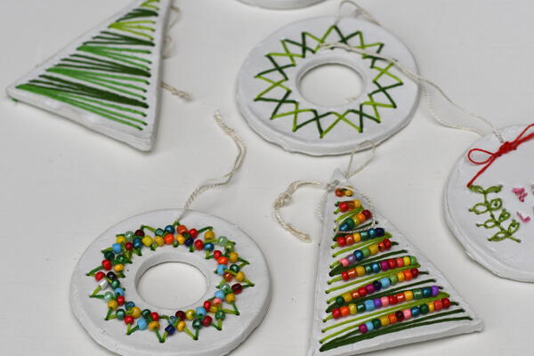 Embroidered Clay Ornaments