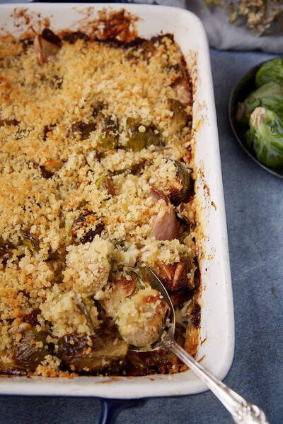 Creamy Oven Roasted Brussels Sprouts With Gruyère And Panko