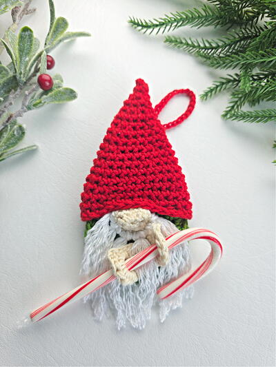 Crochet Gnome Candy Cane Holder Ornament